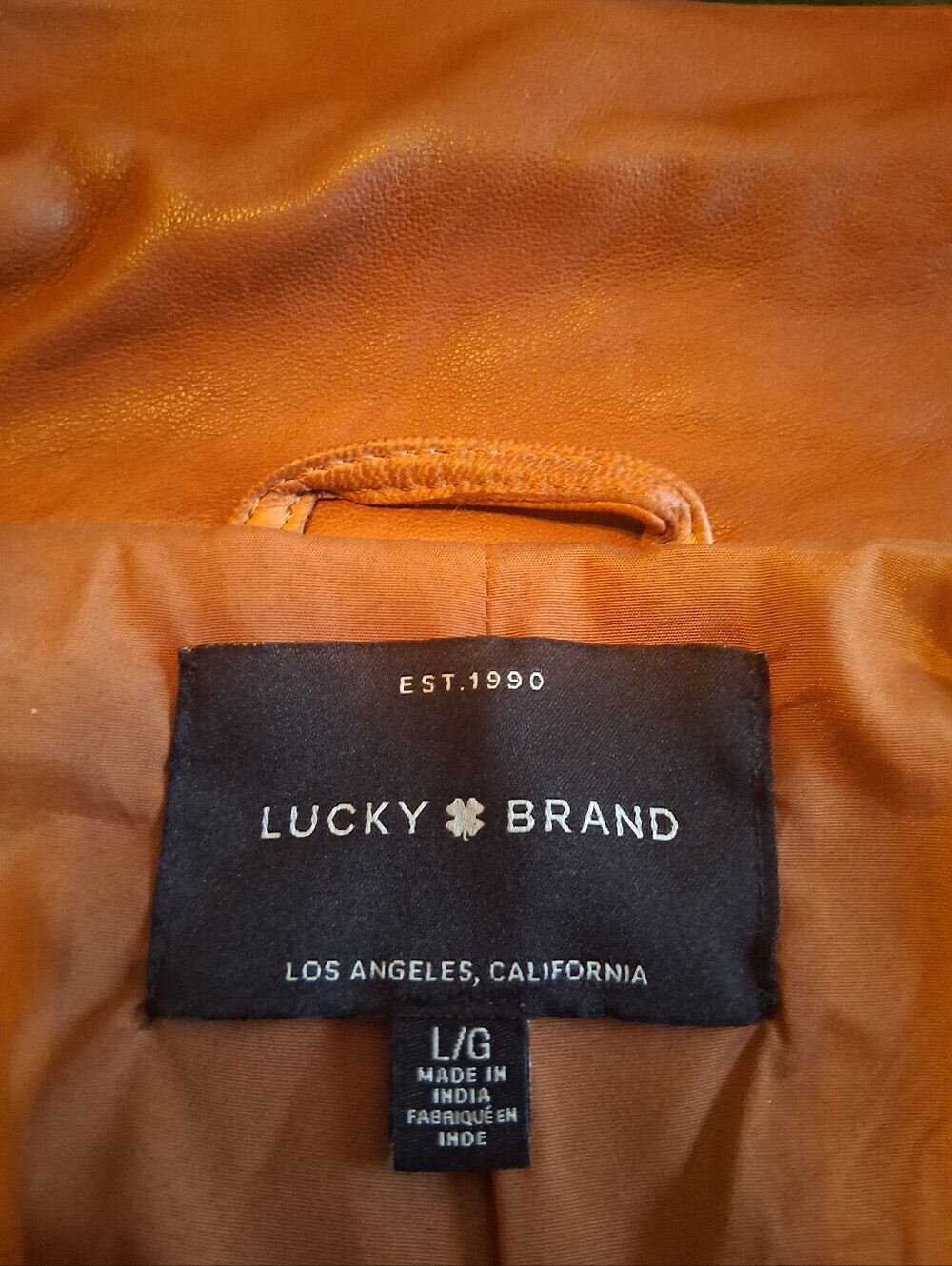 NWOT Lucky Brand Leather Trucker Jacket In Color: Cognac Size L - Picture 14 of 15